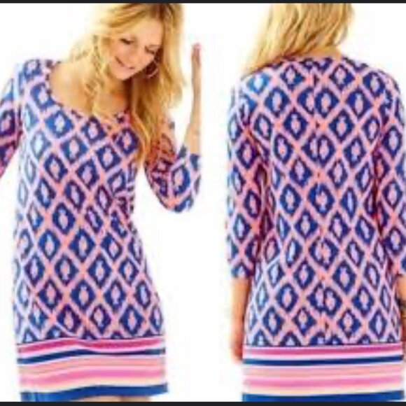 NWOT Lilly Pulitzer Beacon T-shirt Dress Pink and Blue Size XS - Picture 2 of 7